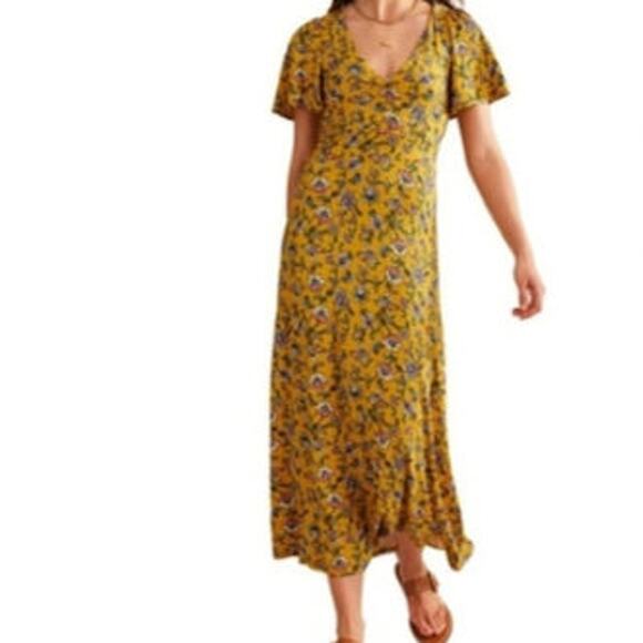 Boden Paisley Floral Flutter Sleeve Midi Dress in Mustard Seed - Picture 1 of 8